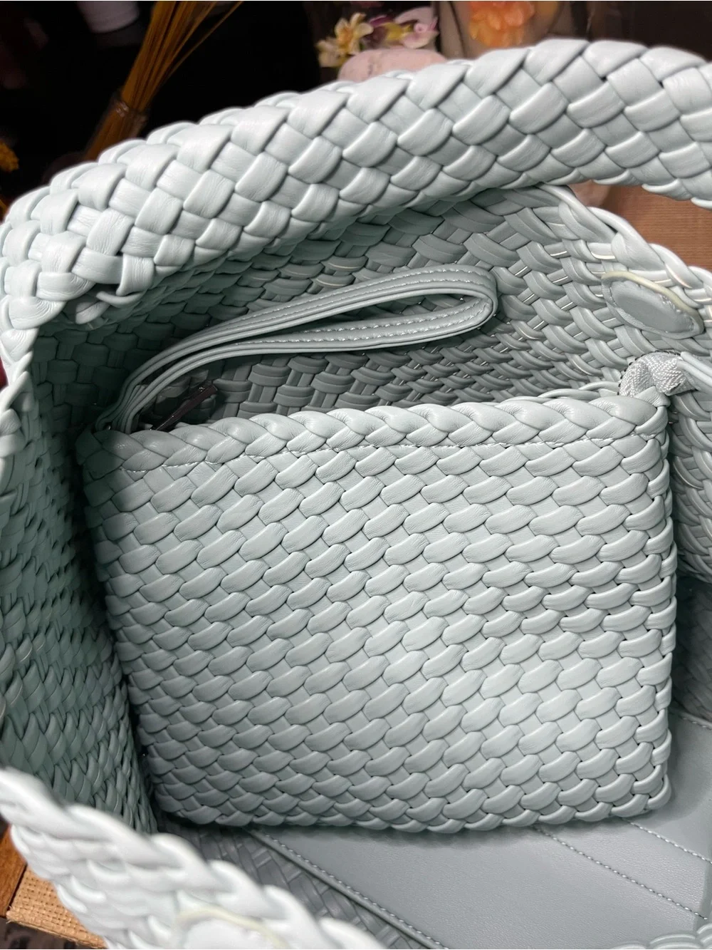 New! Rachel Zoe Woven Hobo Bag with Matching Pouch - Mint Green